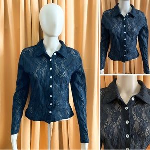 Black Lace Button up Blouse